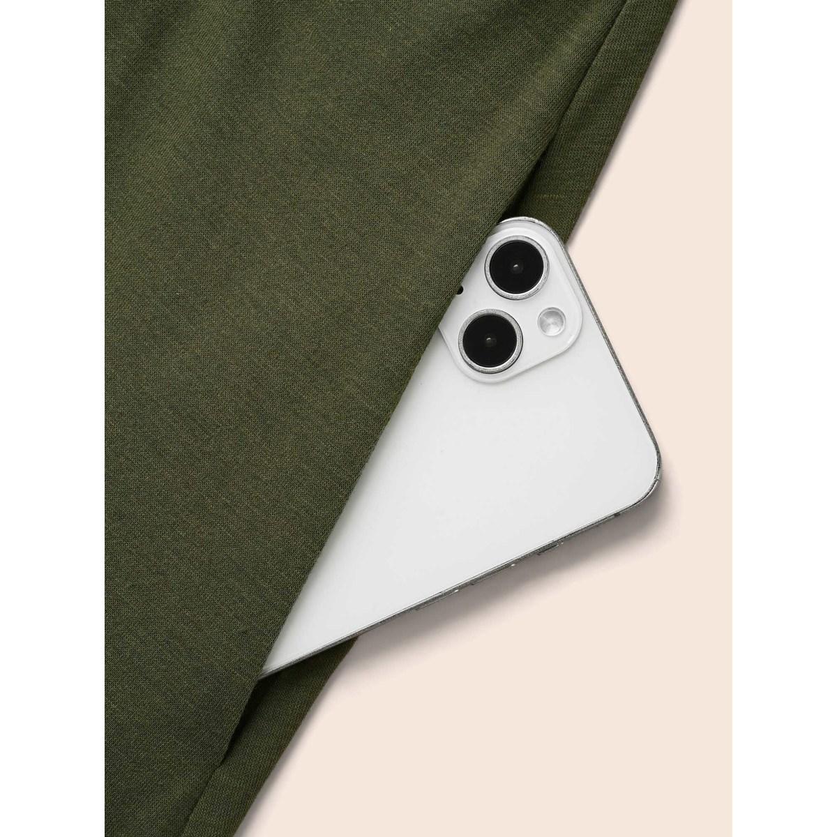 Plus Size Floral Embroidered Elastic Waist Gathered Dress ArmyGreen Women Casual Embroidered Round Neck Long Sleeve Curvy BloomChic 14-16/1X Product Image