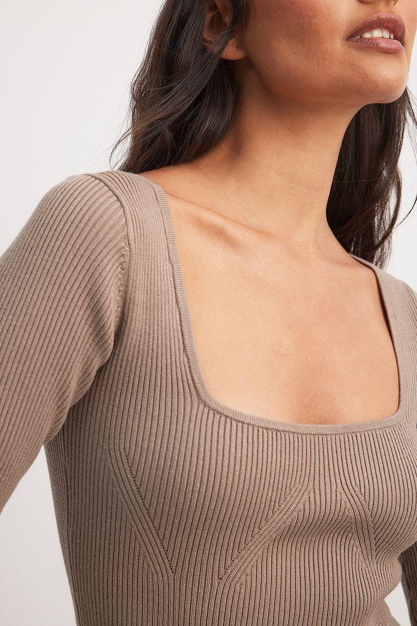 Scoop Neck Midi Slit Dress Brown Product Image