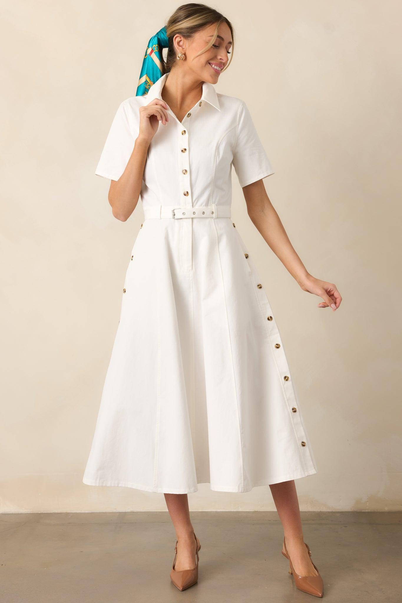 Making It Right White Cotton Belted Maxi Dress Product Image