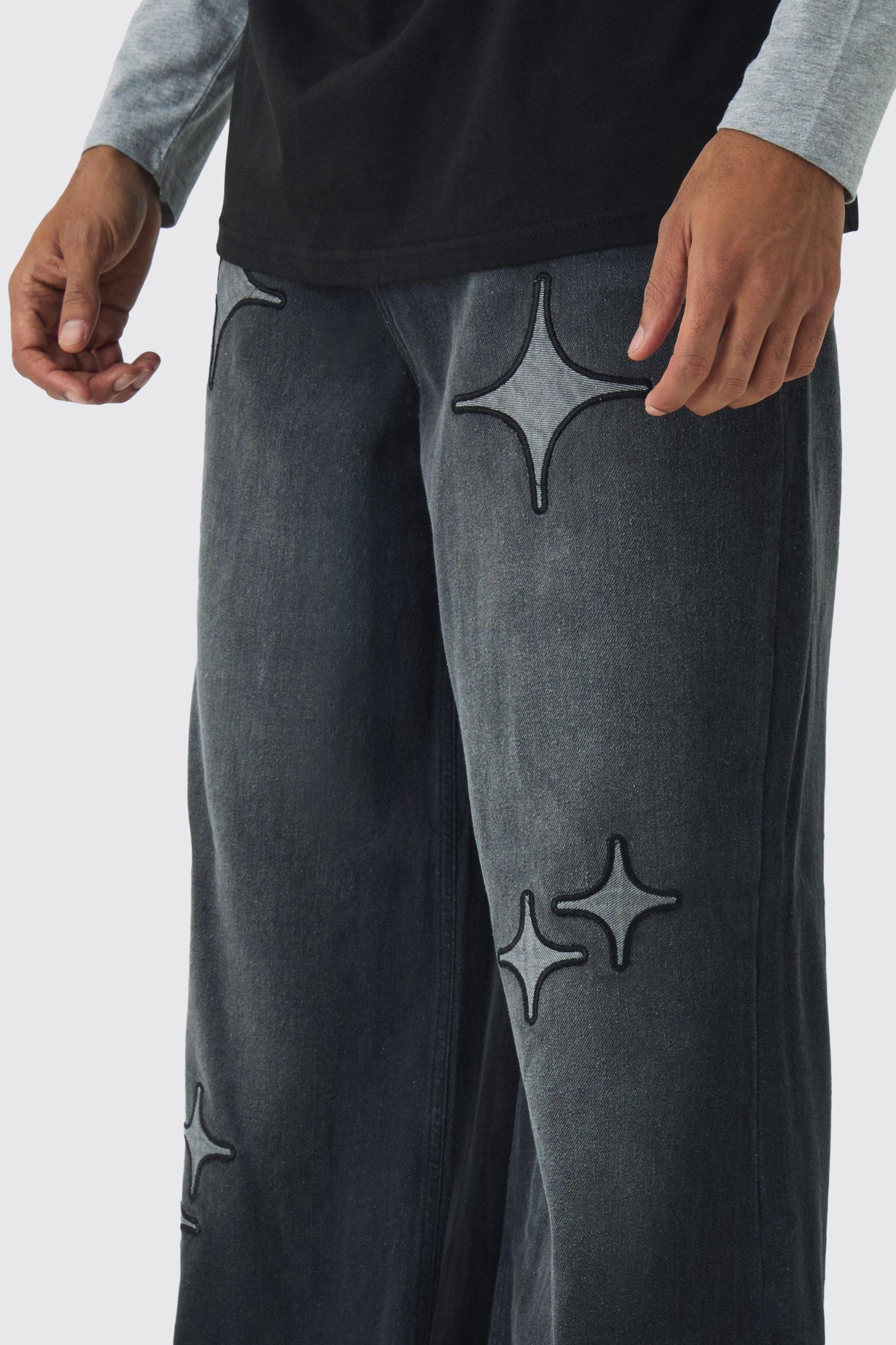 Extreme Baggy Star Applique Jeans | boohooMAN USA Product Image