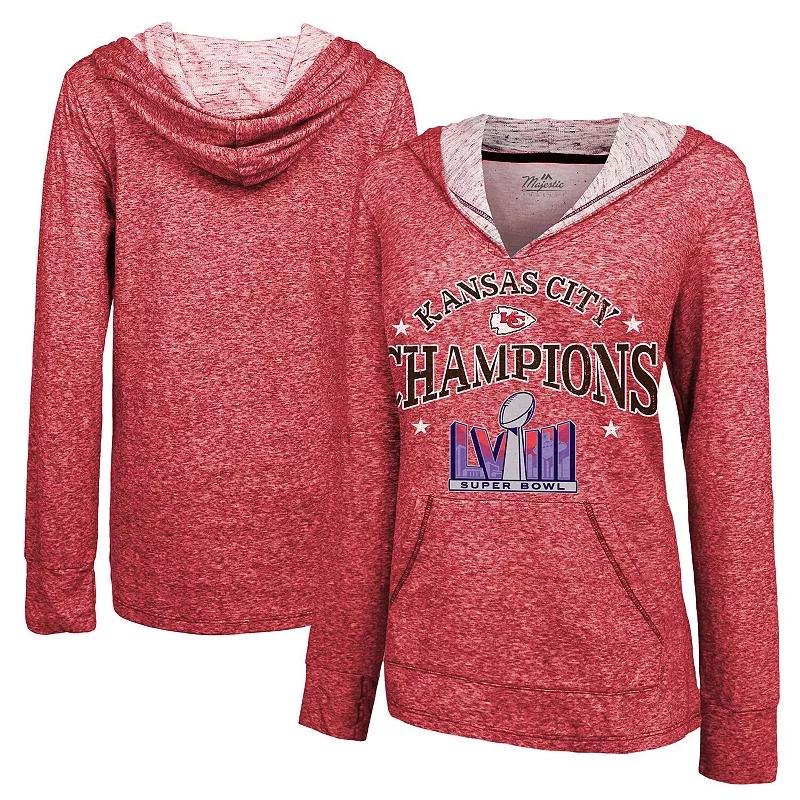 Women's Majestic Threads  Red Kansas City Chiefs Super Bowl LVIII Champions Oversized Dunk Slub Pullover V-Neck Hoodie, Size: 2XL Product Image