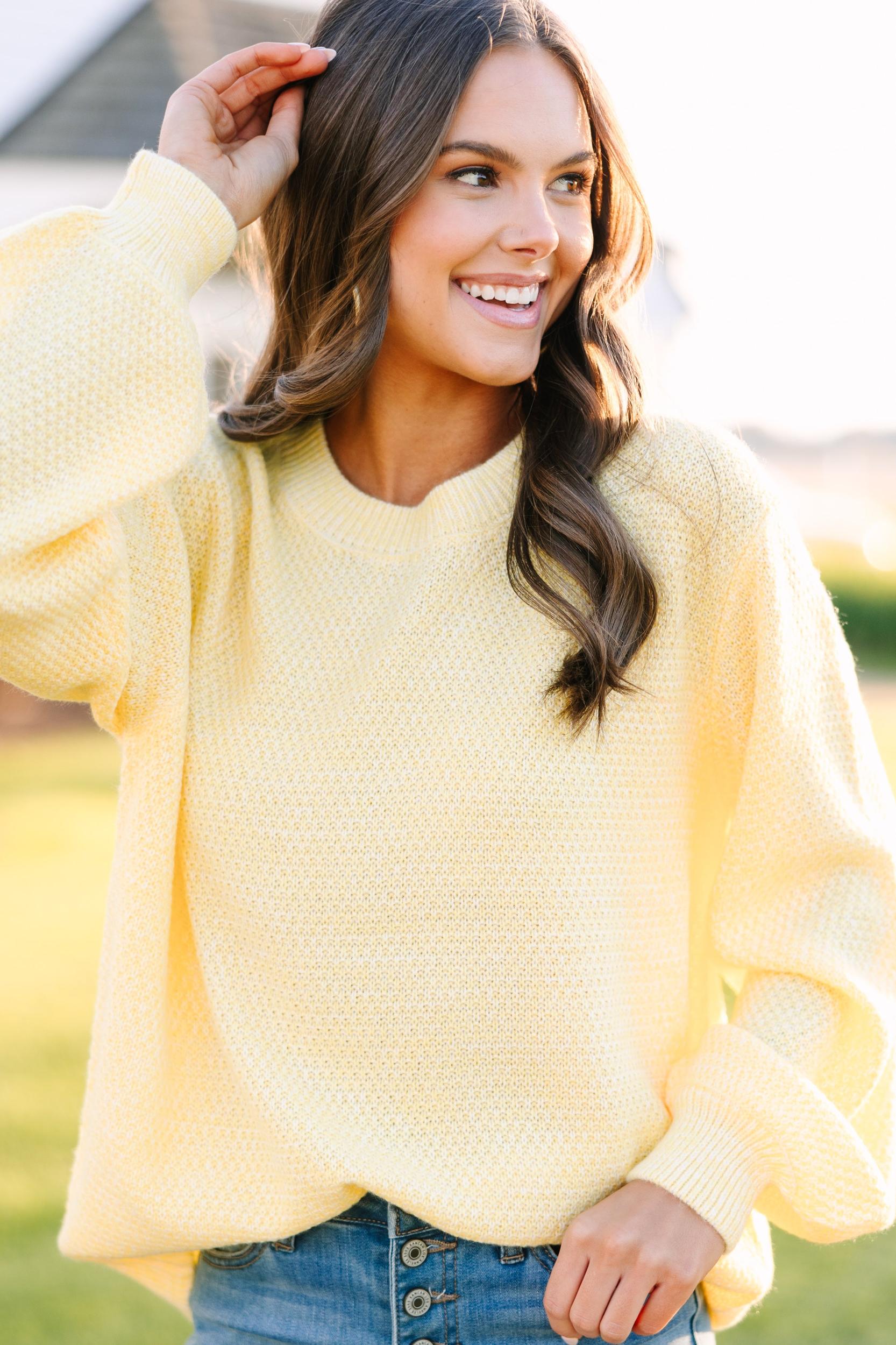 The Slouchy Yellow Bubble Sleeve Sweater Female Product Image