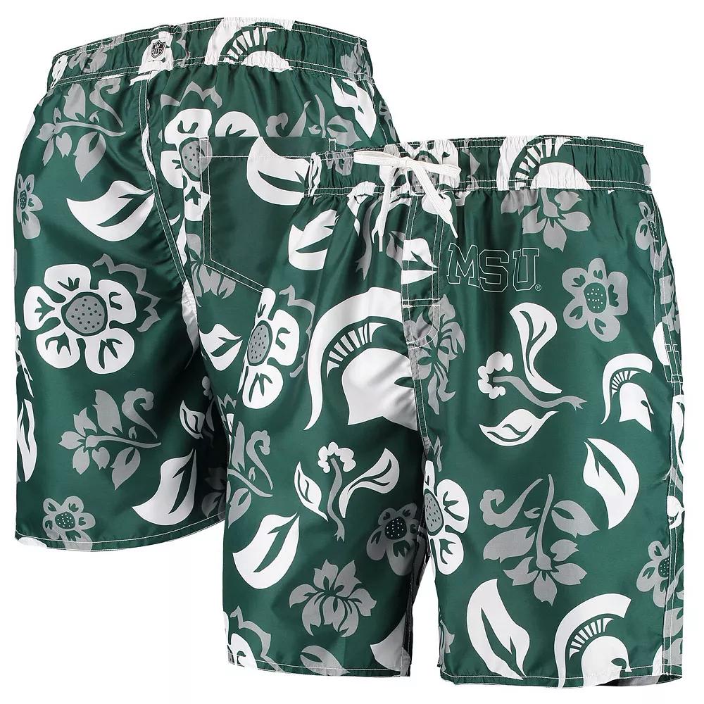 Men's Wes & Willy Green Michigan State Spartans Floral Volley Swim Trunks,  Product Image