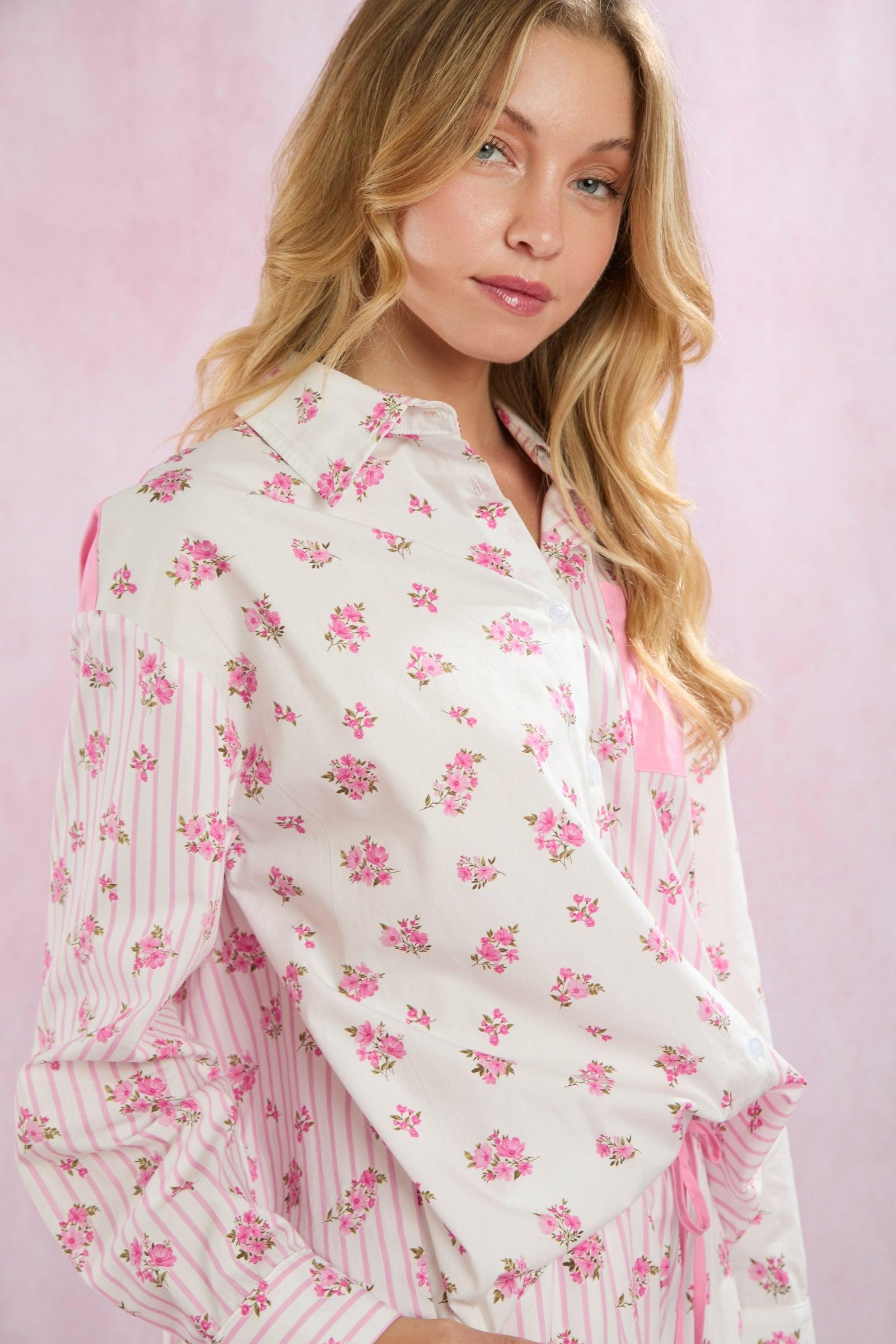 Adrina Stripe & Floral Poplin Shirt Product Image