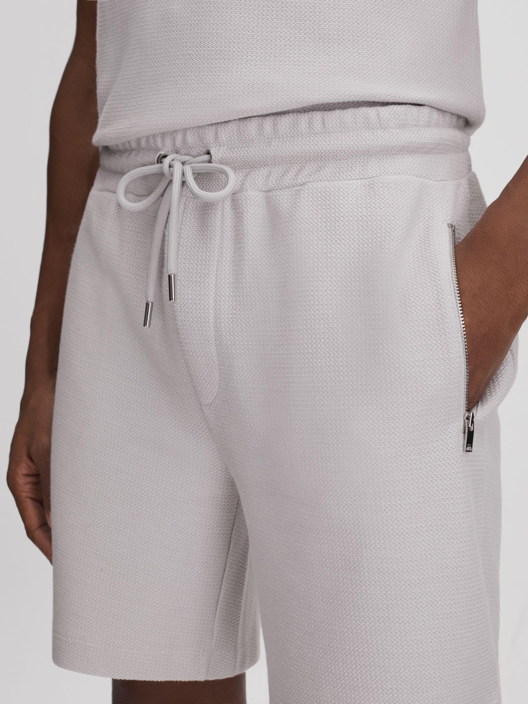 Textured Cotton Drawstring Shorts in Silver Product Image