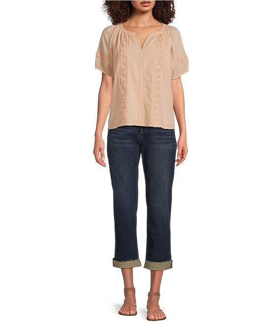 Lucky Brand V-Neck Short Sleeve Lace Peasant Blouse Product Image