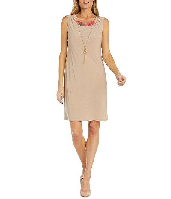 R & M Richards Metallic Mesh 3/4 Sleeve Crew Neck Printed 2-Piece Jacket Dress Product Image