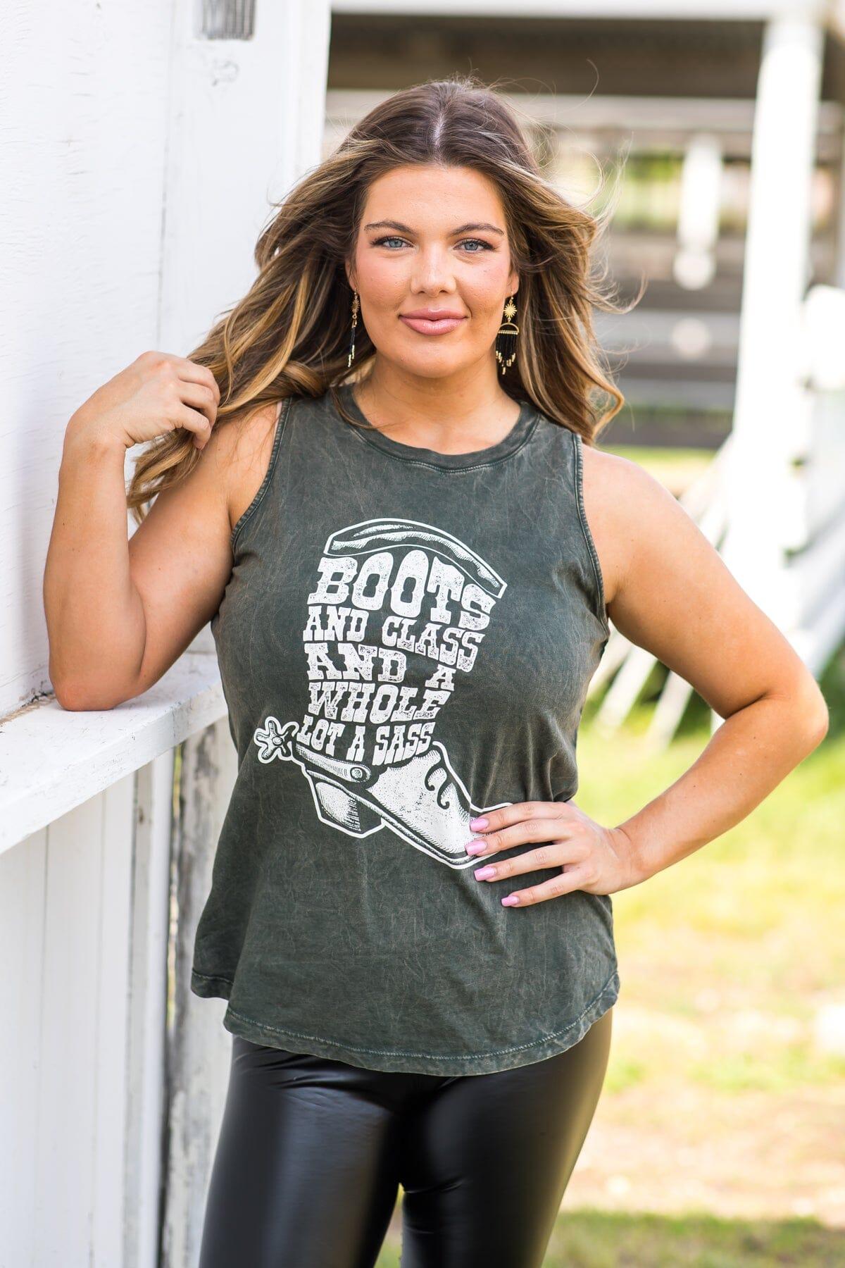 Olive Washed Boots and Sass Graphic Tank Product Image