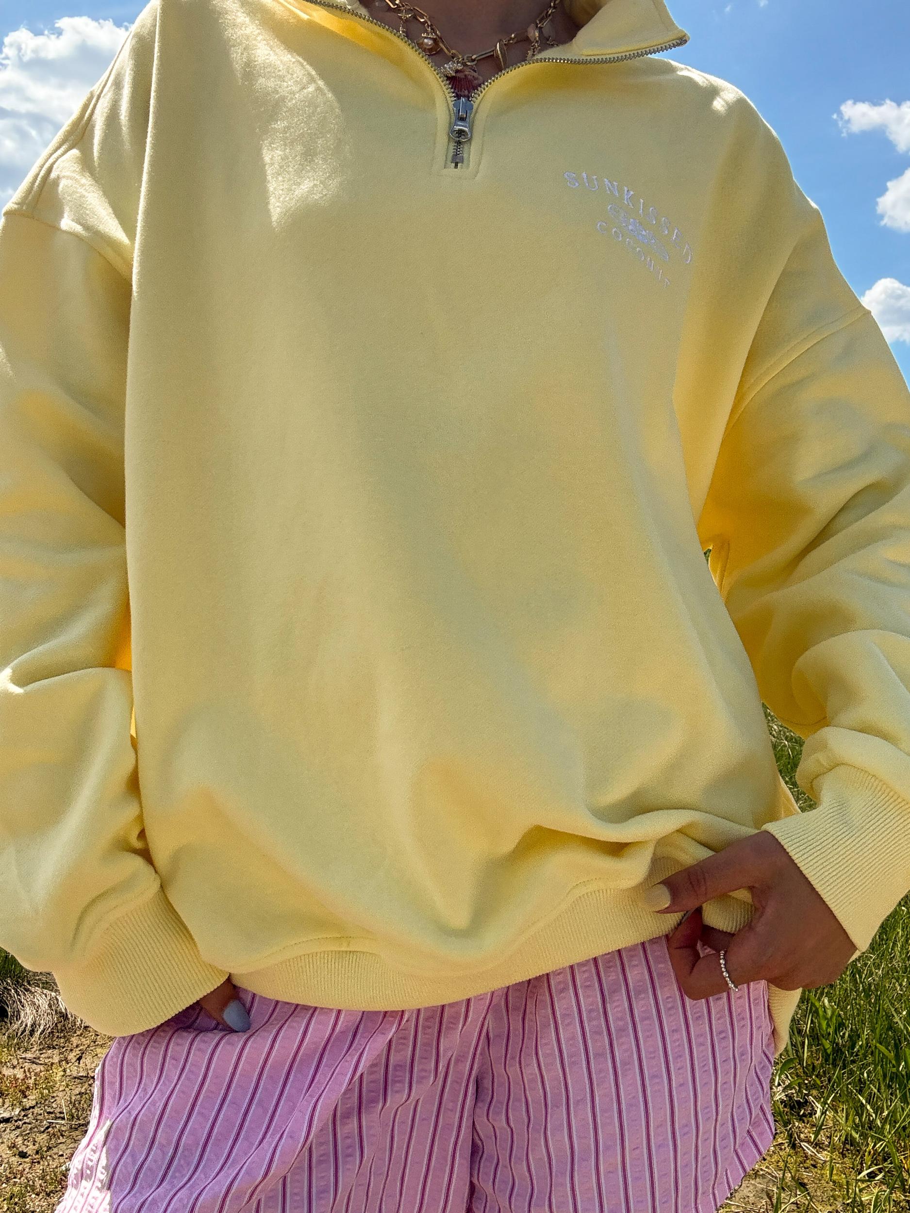 Isabella Banana Yellow Sunkissedcoconut Embroider Quarter Zip Sweatshirt Product Image