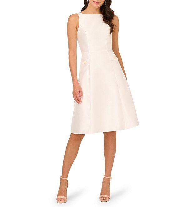 Adrianna Papell Mikado Boat Neck Button Sleeveless Midi Dress Product Image