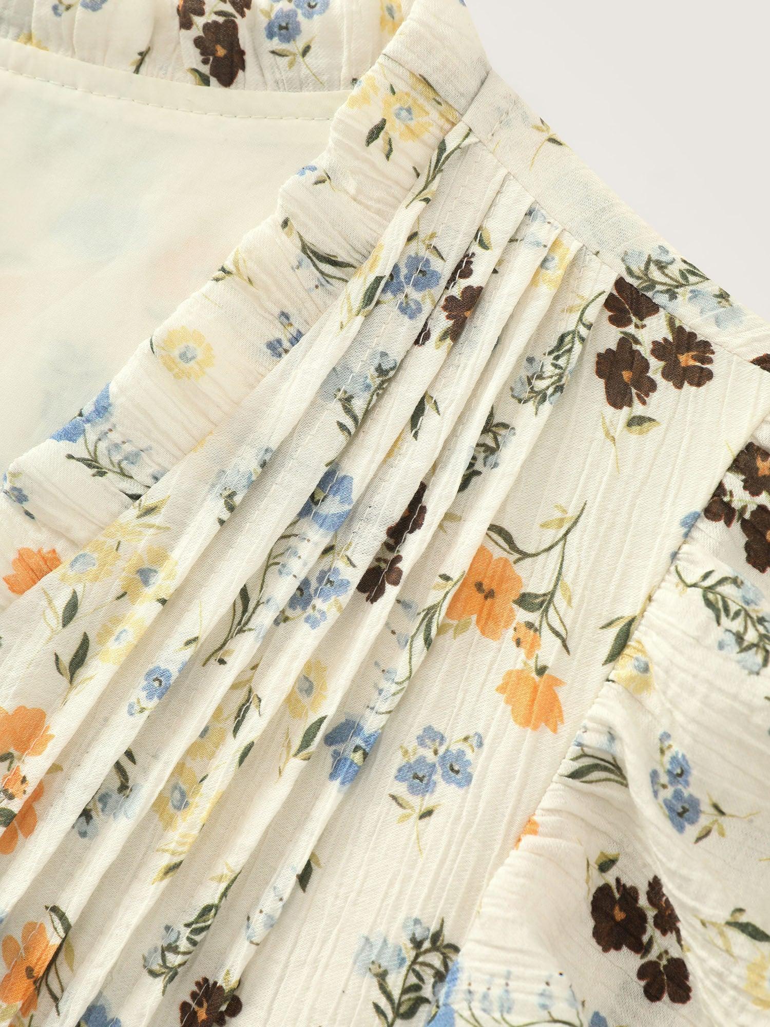 Floral Print Ruffled Detail Lace Blouse Female Product Image