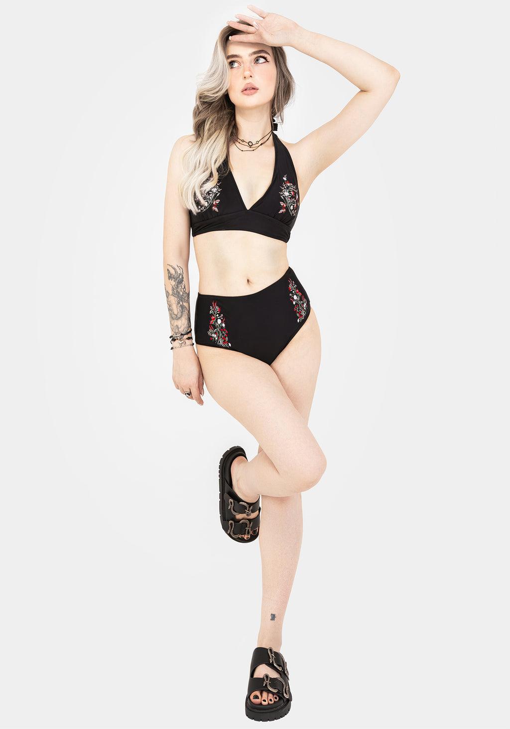 Copia Floral Embroidered High Waist Swim Bottoms Product Image