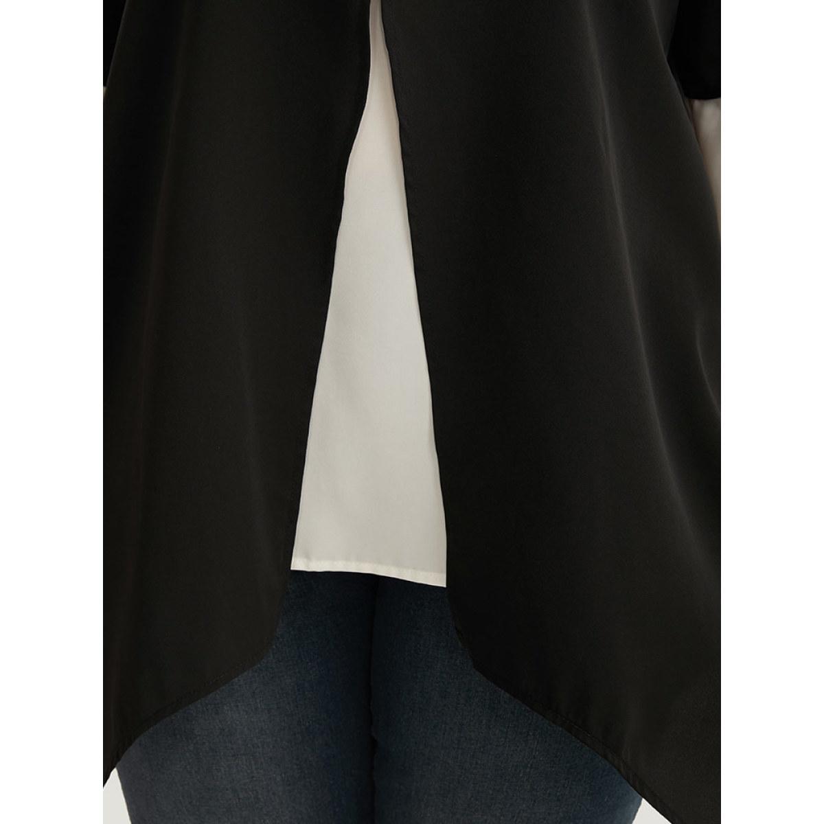 Plus Size Scarlet Anti-Wrinkle Contrast Zip Up Flutter Sleeve Hanky Hem Blouse Women Office Half Sleeve Round Neck Office Blouses BloomChic 30/6X Product Image