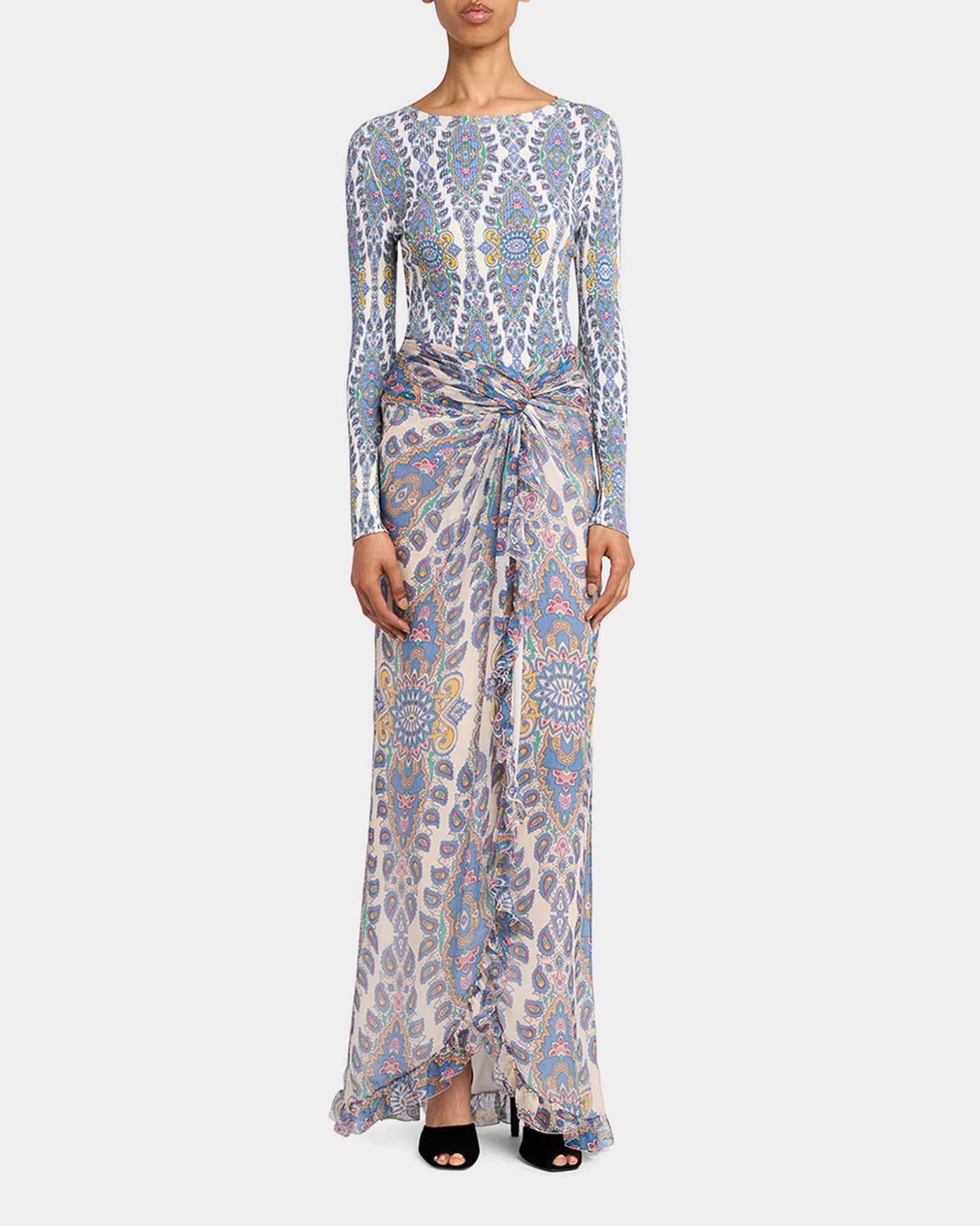 Long Paisley Twist-Front Skirt Product Image