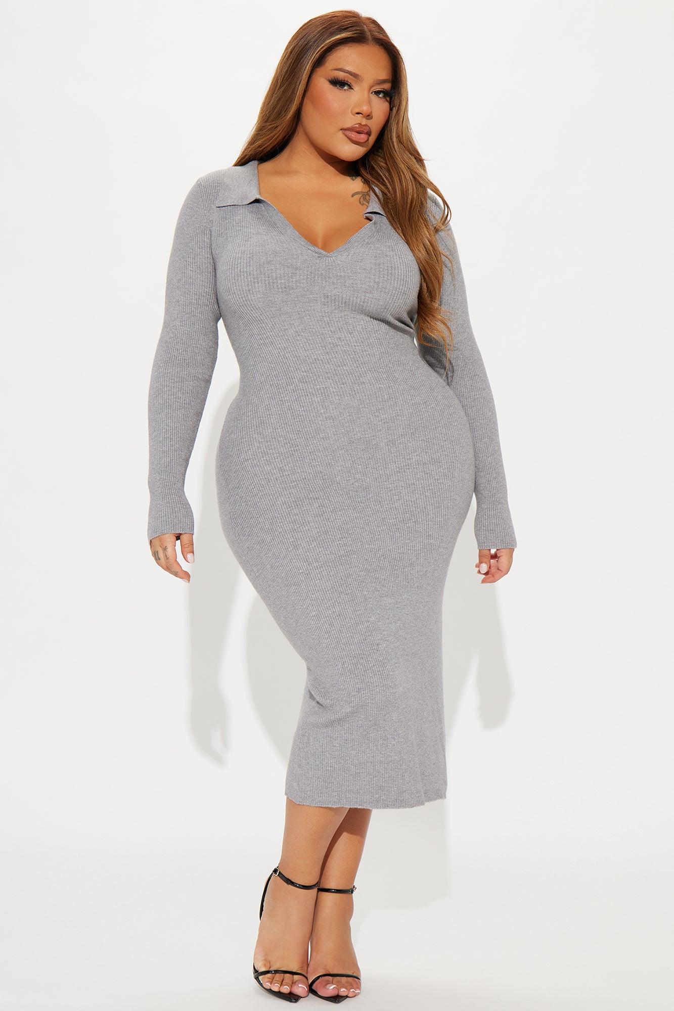Corporate Comfort Sweater Midi Dress - Heathered Grey Female Product Image