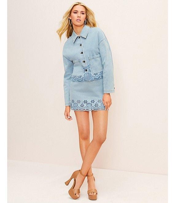 C&V Chelsea & Violet Eyelet Hem Coordinating Denim Mini Skirt Product Image