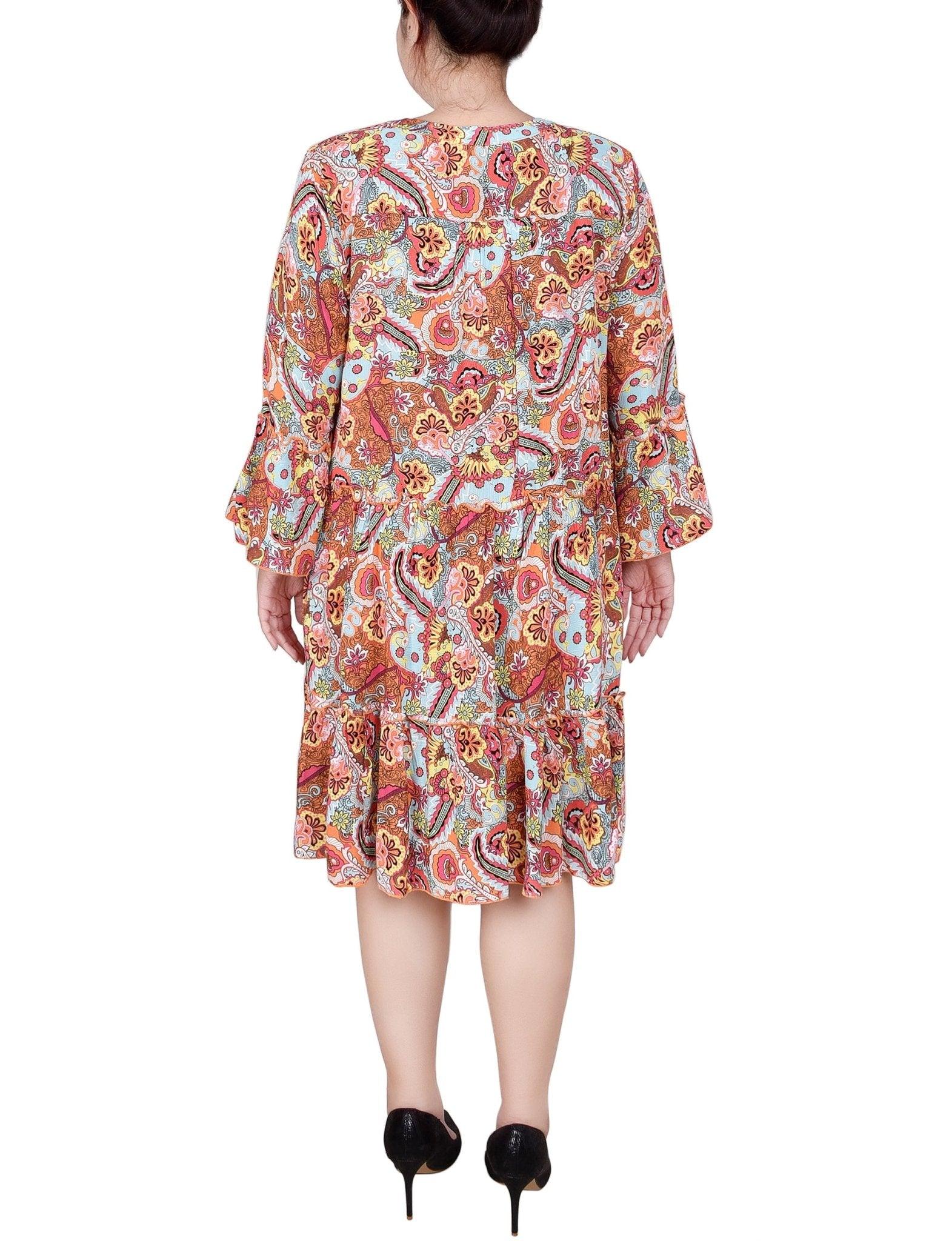 Blue Orange Paisley 3/4 Sleeve Tiered Dress - Plus Product Image