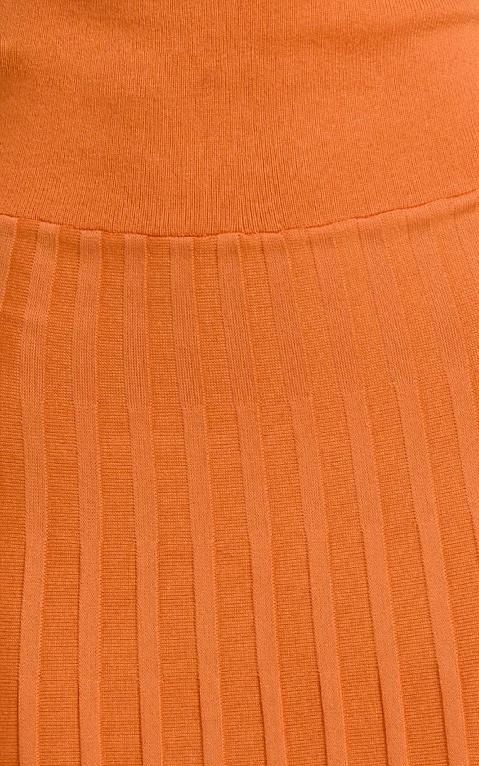 Paris Midi Dress - Strapless Drop Waist Pleated Knit Dress in Orange Product Image