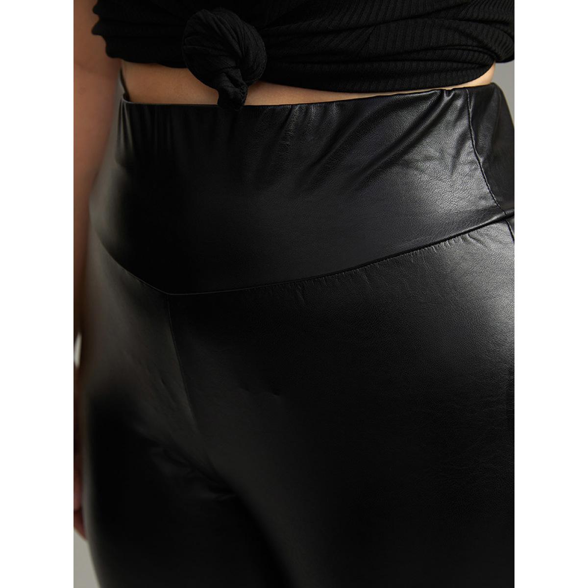 Plus Size PU Wideband Waist Skinny Leggings Women Black Glamour High stretch Skinny High Rise Going out Leggings BloomChic 30/6X Product Image