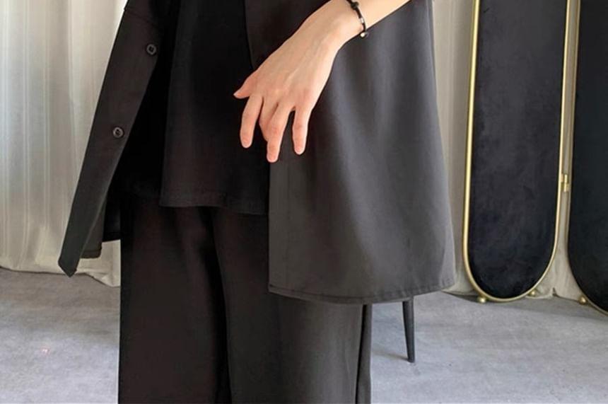 Short Sleeve Striped Shirt Jacket Product Image