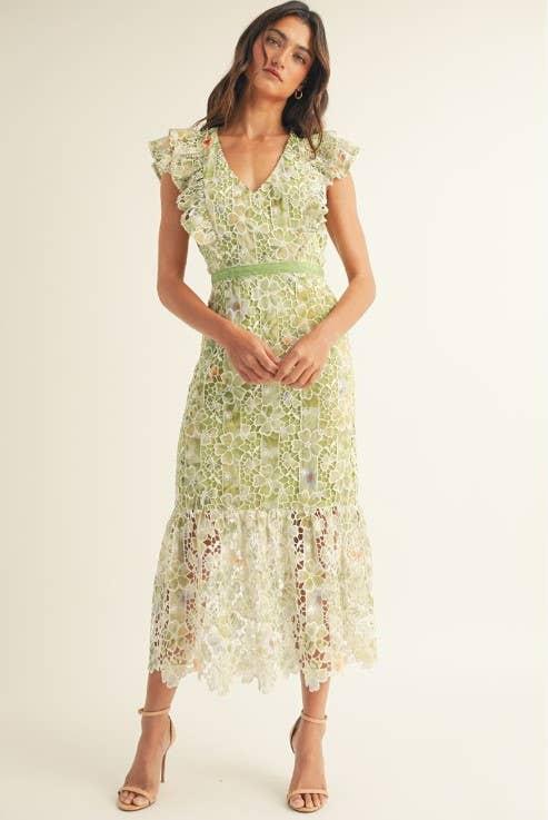 Crochet Lace Sleeveless Midi Dress Product Image