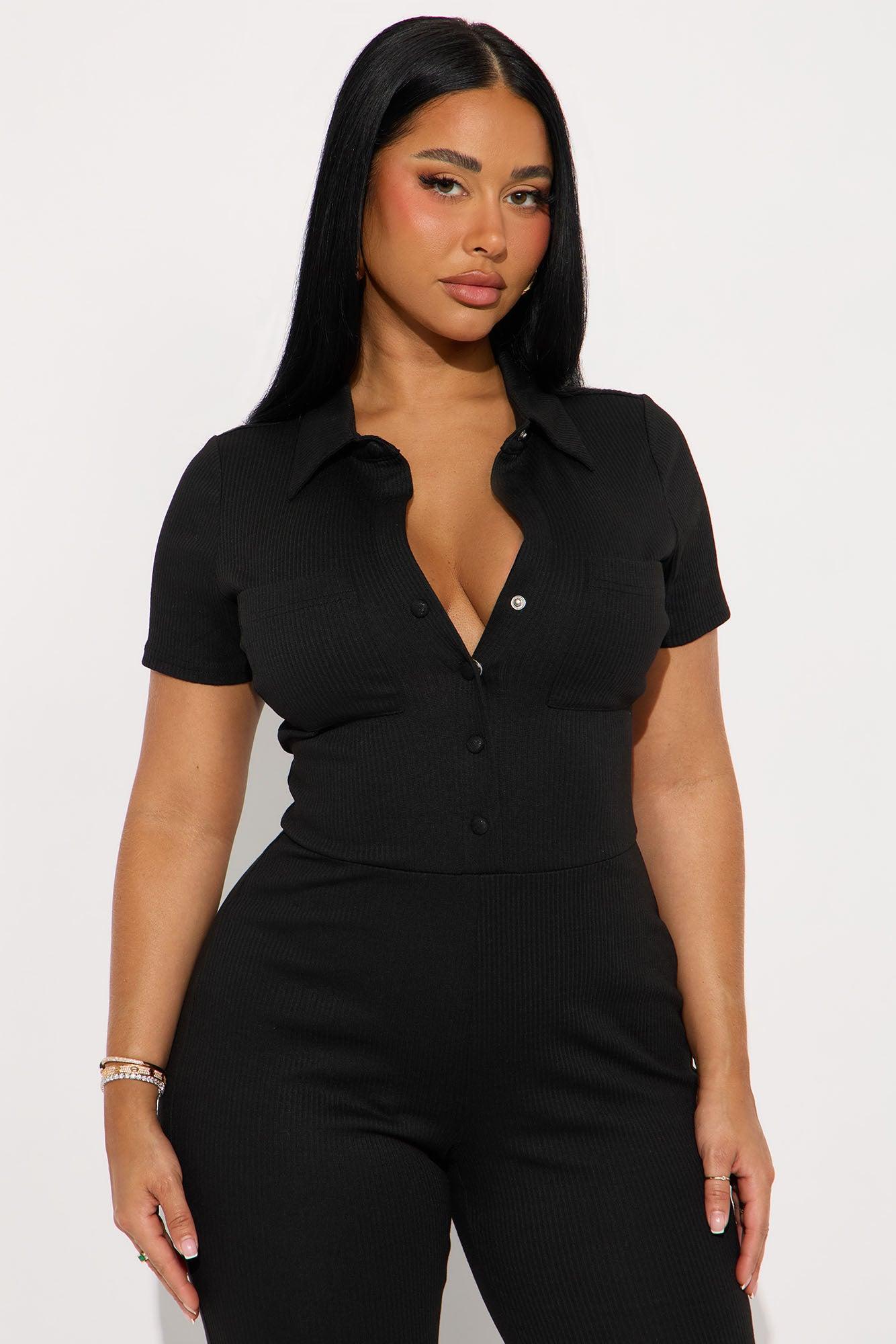 Betsy Ribbed Short Sleeve Jumpsuit - Black Female Product Image