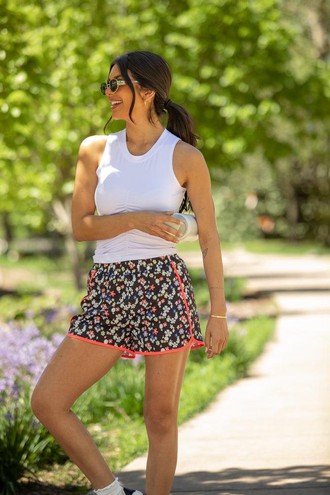On The Move Multi Floral Contrast Trim Running Shorts FINAL SALE Product Image