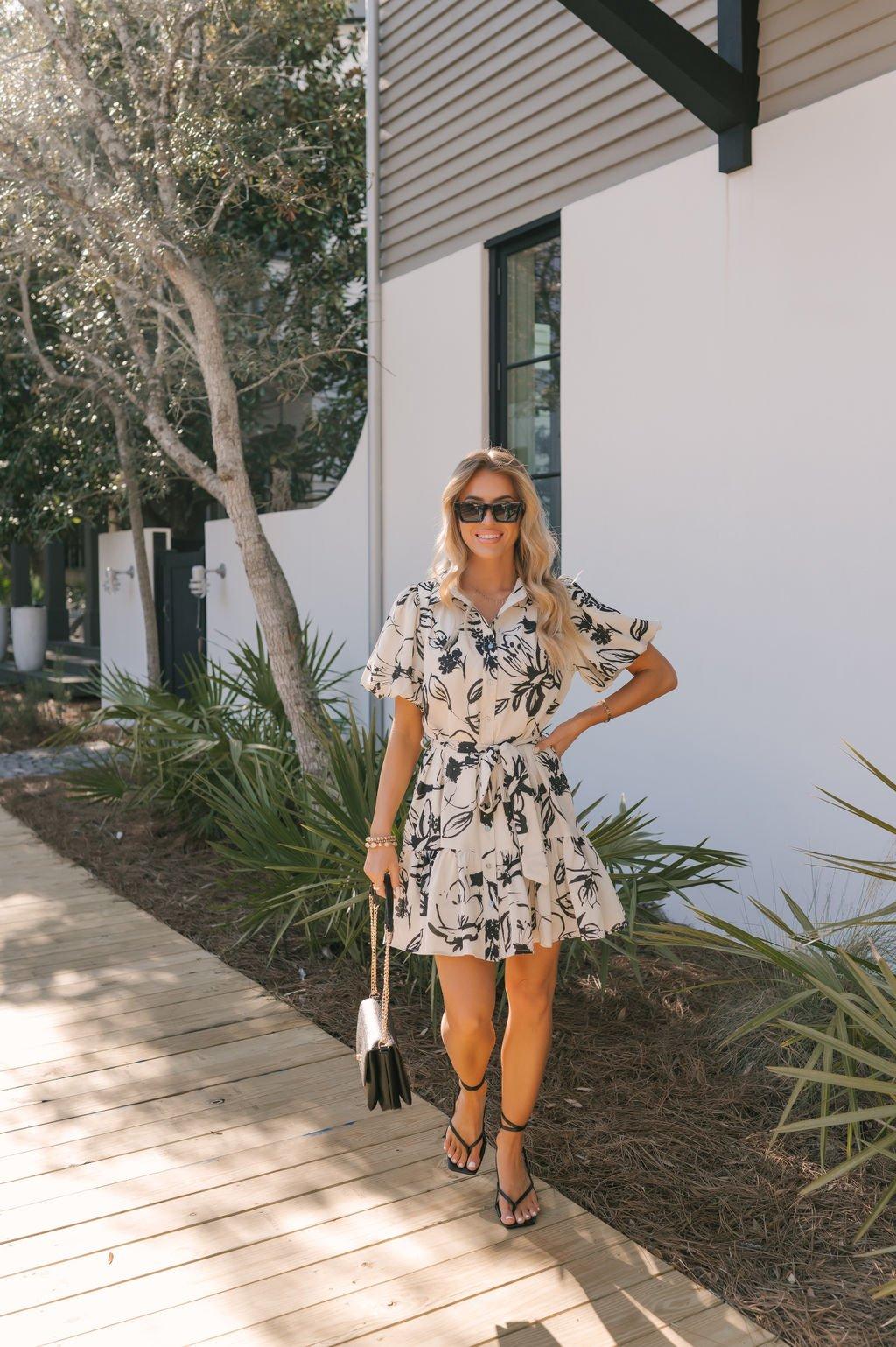 Ivory Puff Sleeve Print Mini Dress - FINAL SALE Product Image