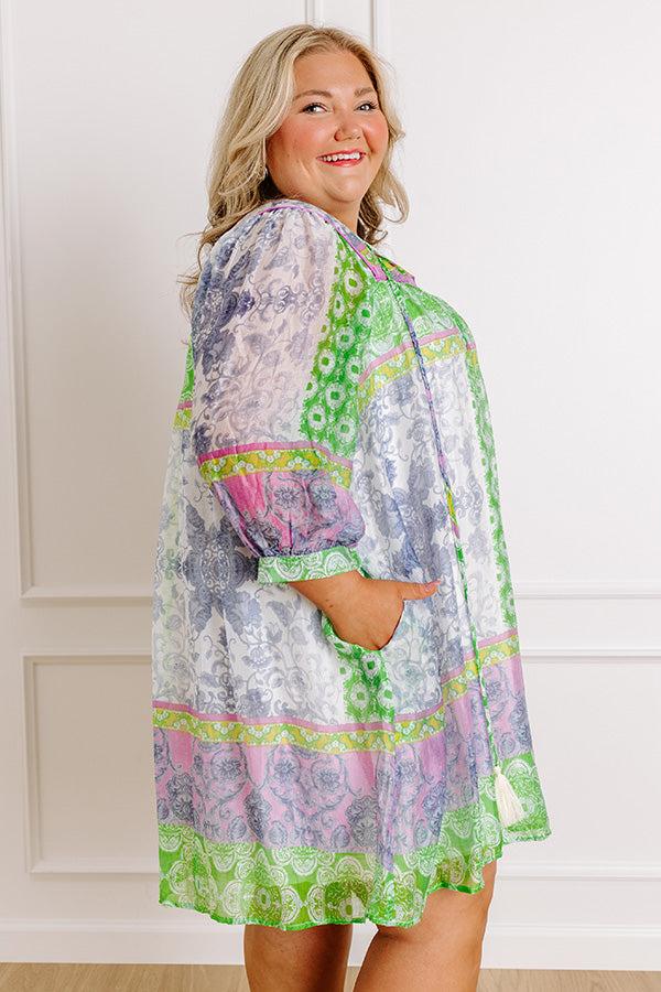 Boho Babe Color Block Floral Mini Dress in Navy Curves Product Image