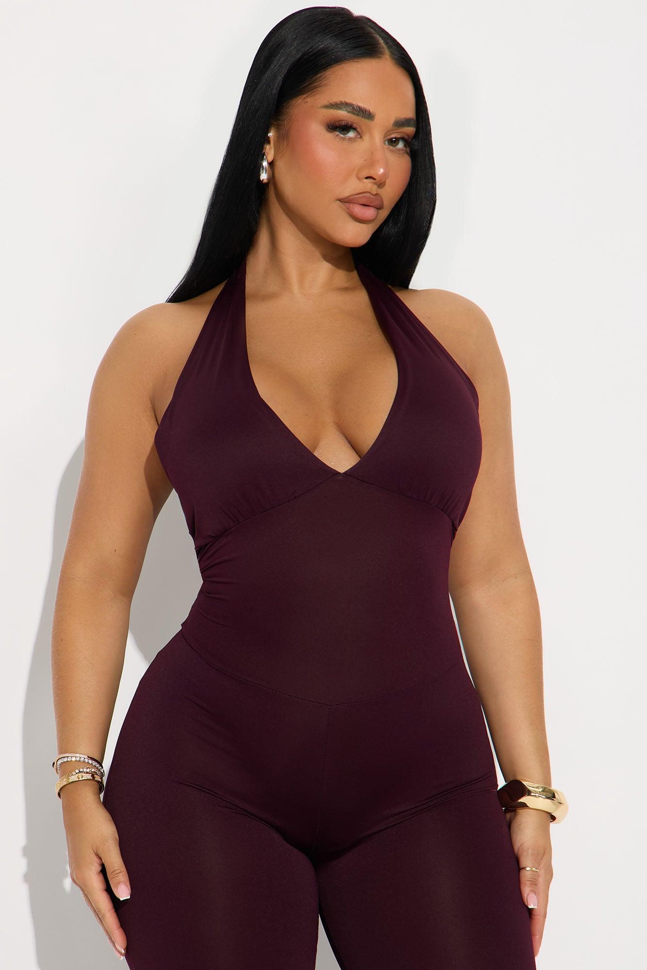 Nichole Ribbed Halter Jumpsuit - Plum Product Image