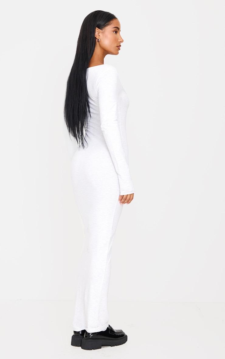 Grey Marl Cotton Square Neck Long Sleeve Maxi Dress Product Image