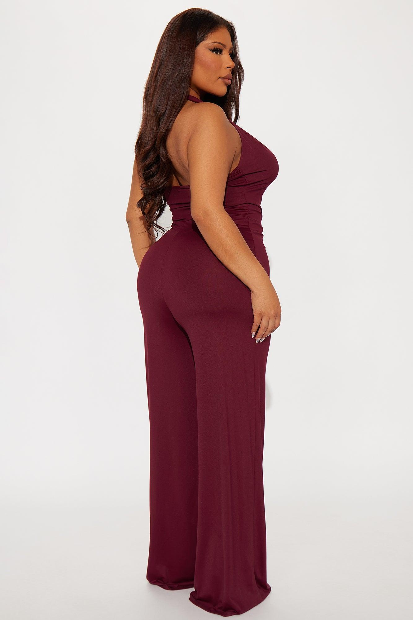 Bring It Back Jumpsuit - Burgundy Female Product Image
