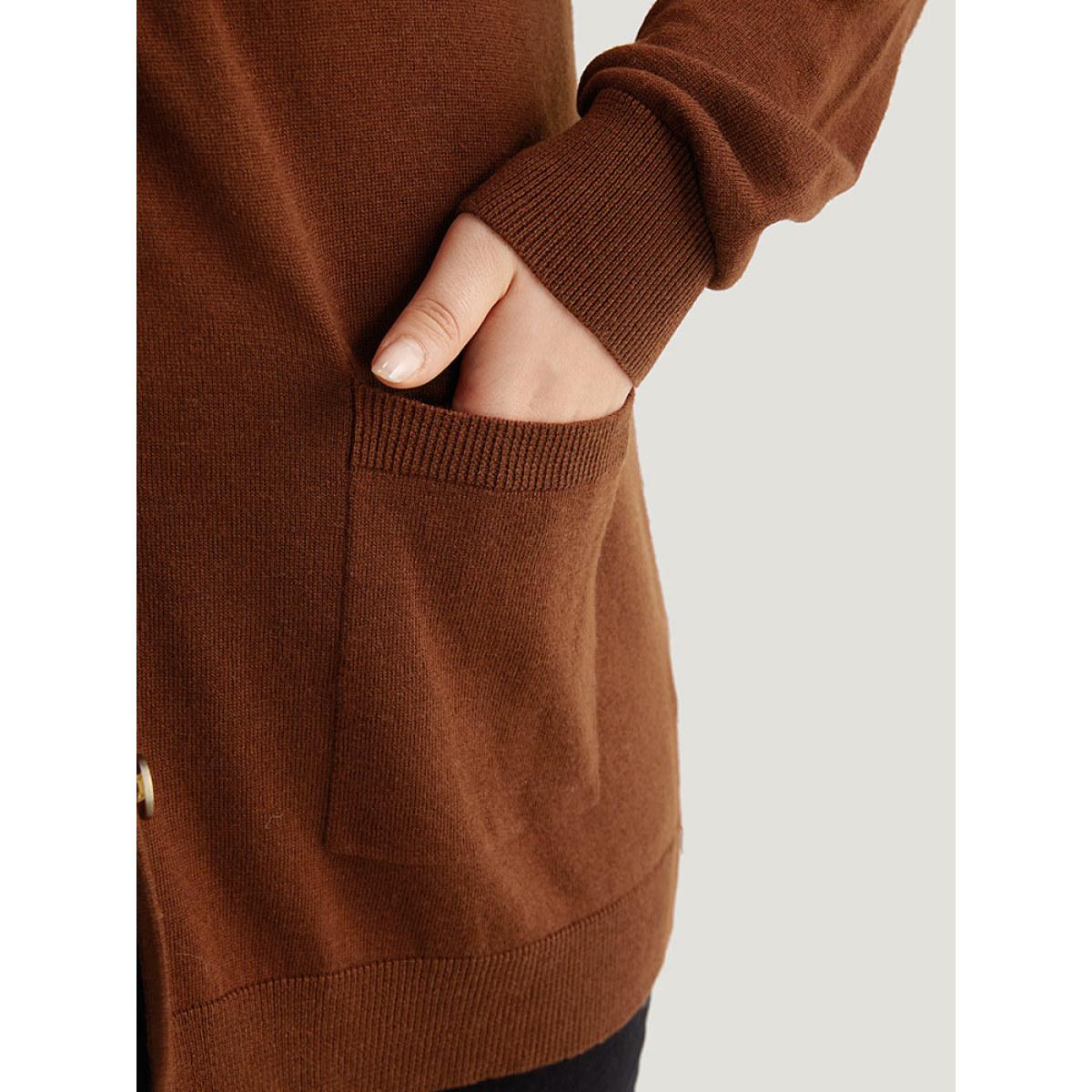 Plus Size Supersoft Essentials Button Up Patched Pocket Cardigan Maroon Women Casual Loose Long Sleeve Everyday Cardigans BloomChic 12/L Product Image