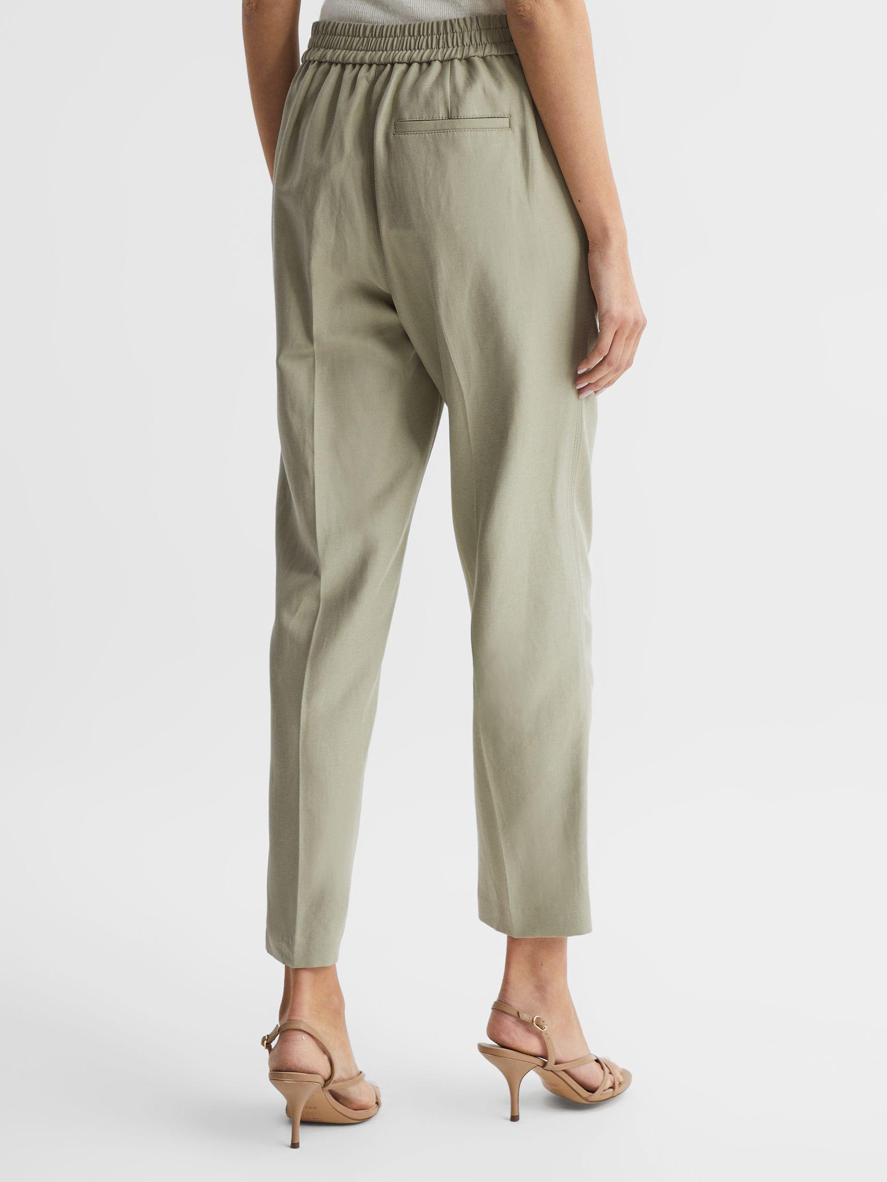 Tapered Linen Trousers in Khaki Product Image