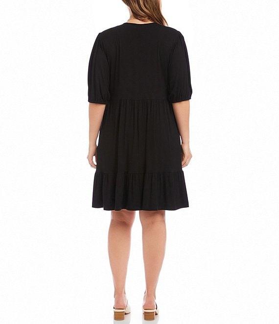 Karen Kane Plus Size V-Neck Short Sleeve A-Line Dress Product Image