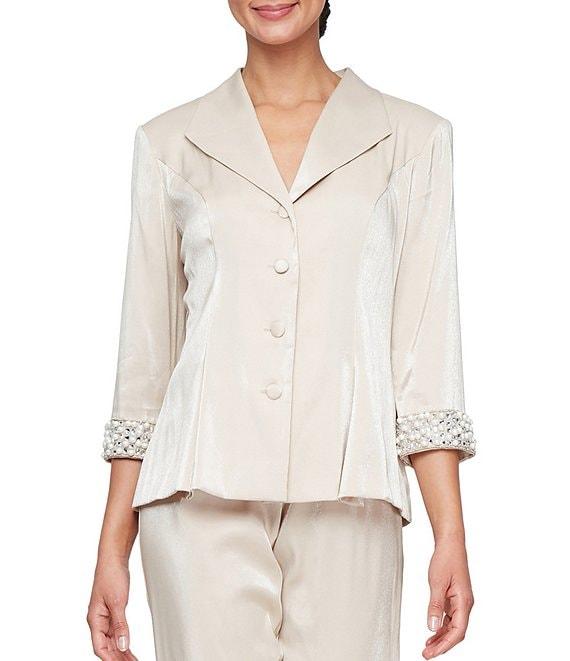 Alex Evenings 3/4 Sleeve Button Front Pearl Cuff Blouse Product Image