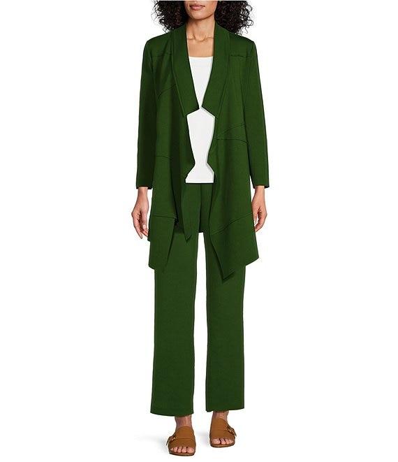 IC Collection Knit Crepe Lapel Collar Long Sleeve Asymmetrical Hem Jacket Product Image