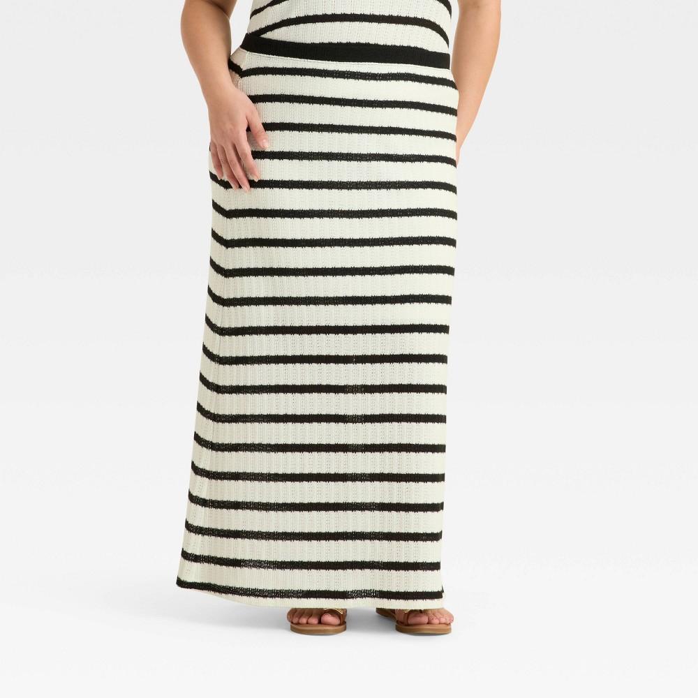Women's Knit Openwork Maxi Sweater Skirt - Universal Thread™ Black/White Striped Product Image