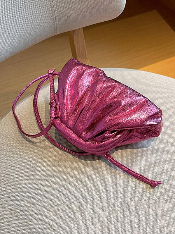 Pleated Shiny Solid Color Bags Crossbody Bags Handbags Product Image