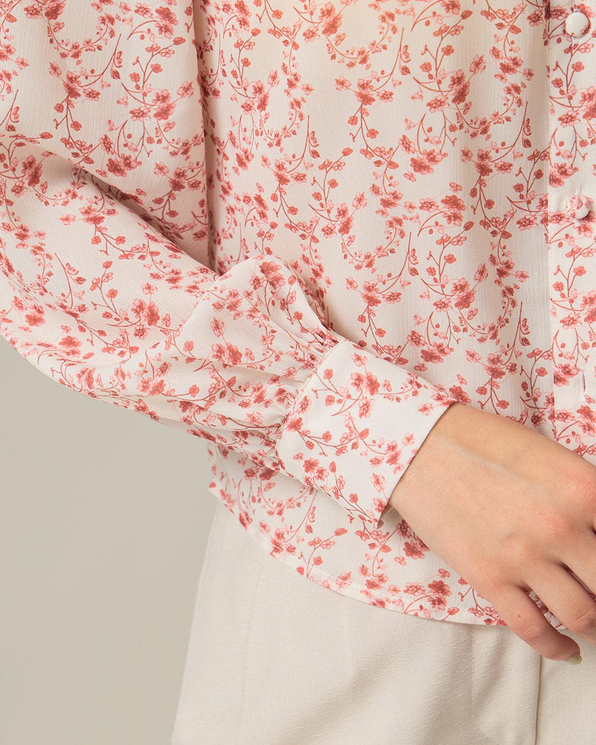 Red Floral Ruched Shirt Product Image