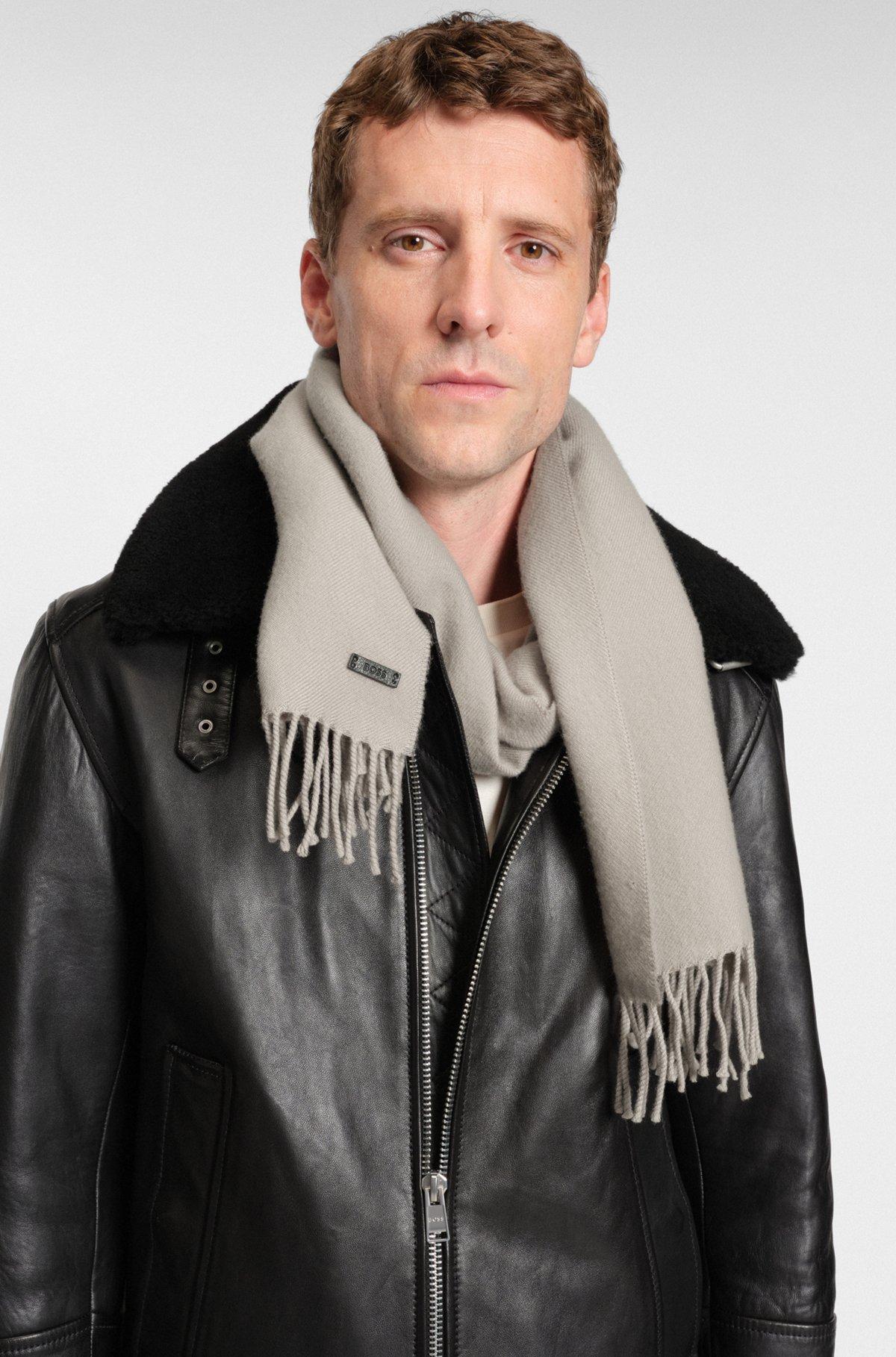 Wool scarf with faux-leather logo patch Product Image