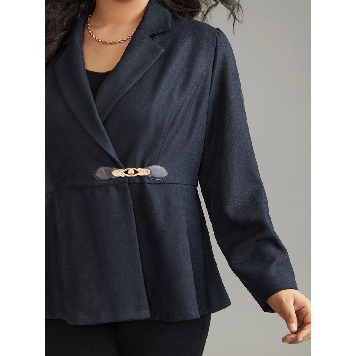Plus Size Suit Collar Plain Buckle Detail Tweed Blazer Midnight Women Dailywear Plain Lined Sleeve Long Sleeve Suit Collar 28/5X Elegant Blazers BloomChic Product Image