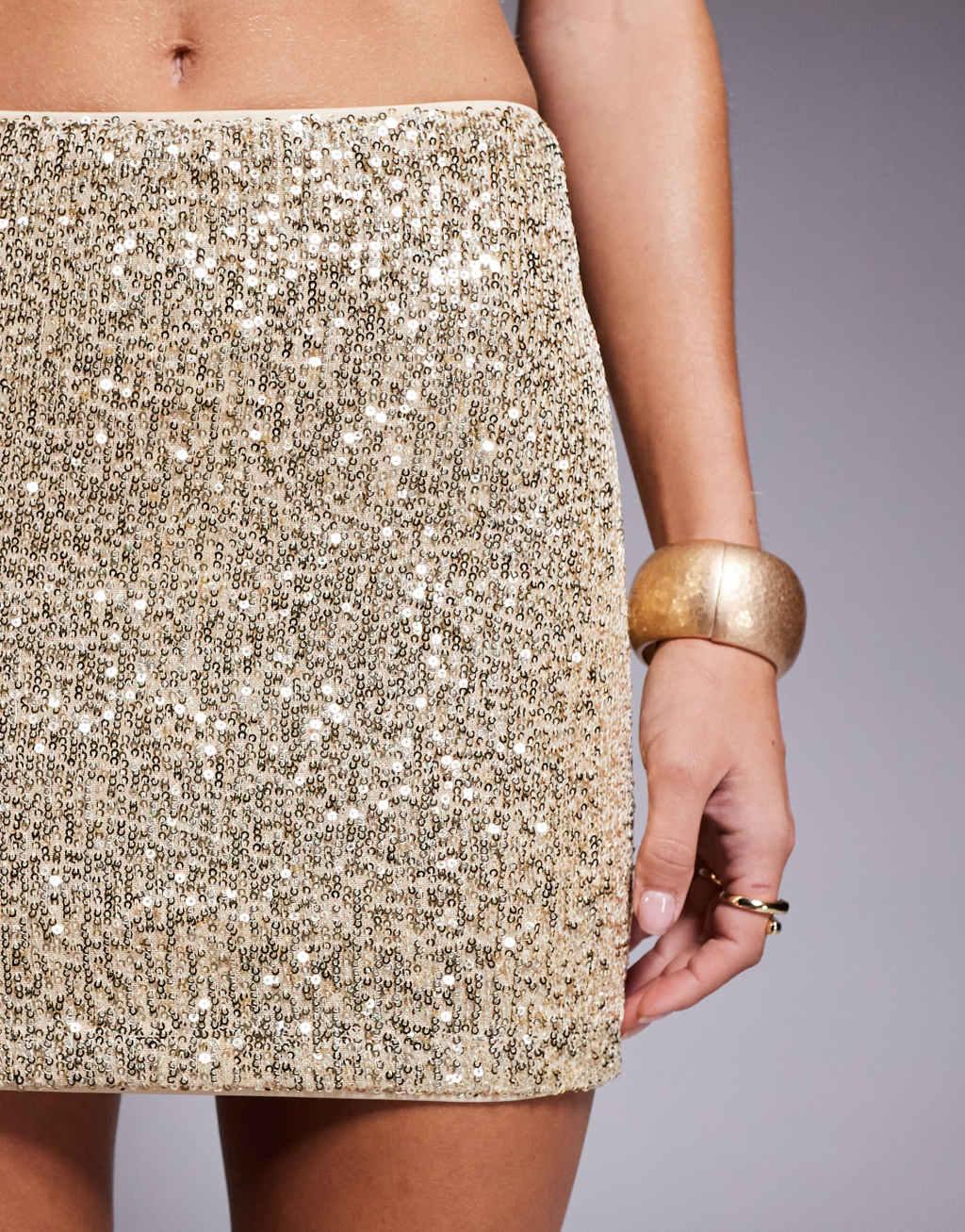 ASOS DESIGN sequin mini skirt in gold Product Image