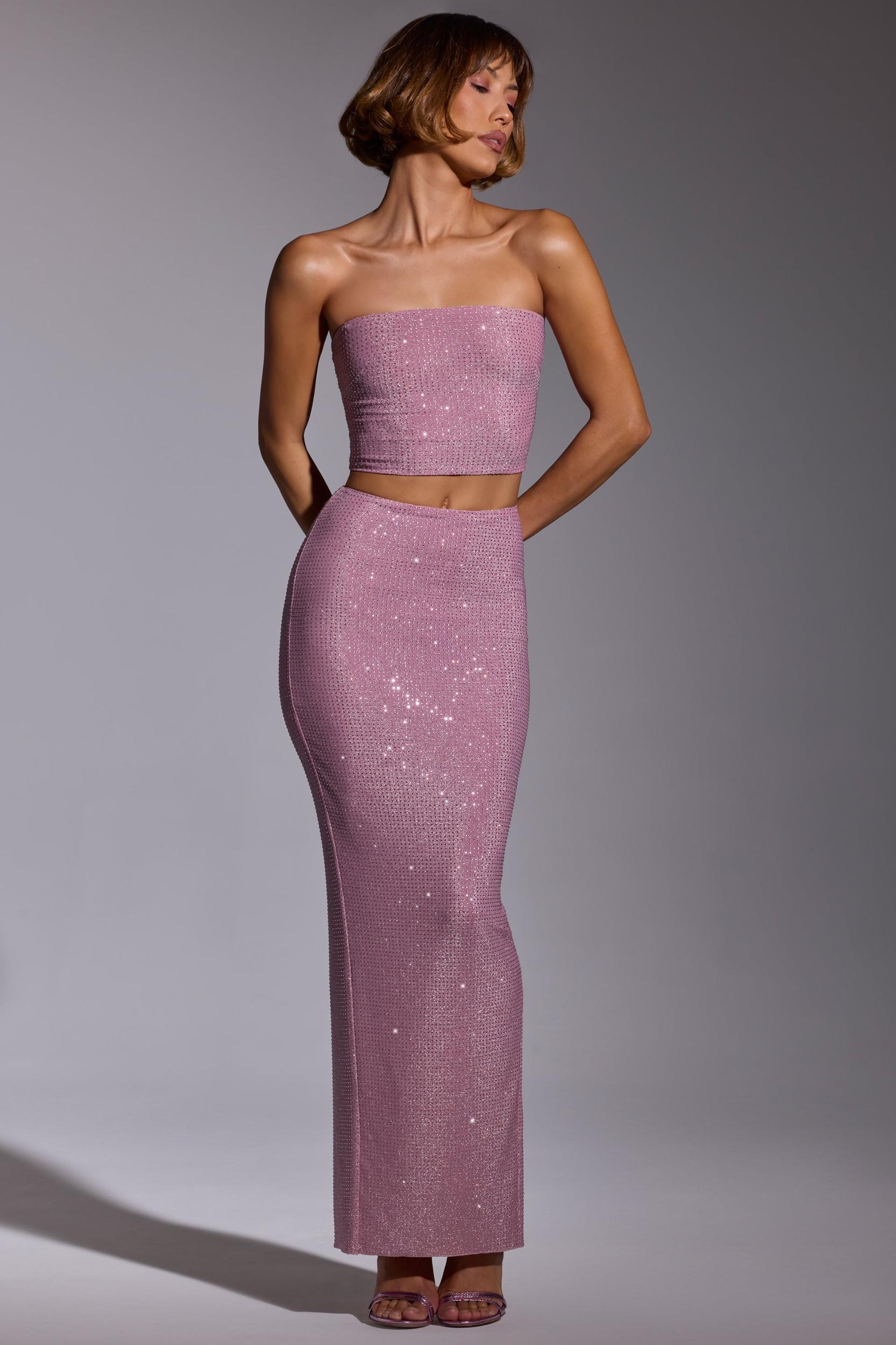 Embellished Mid Rise Gown Skirt in Light Pink Product Image