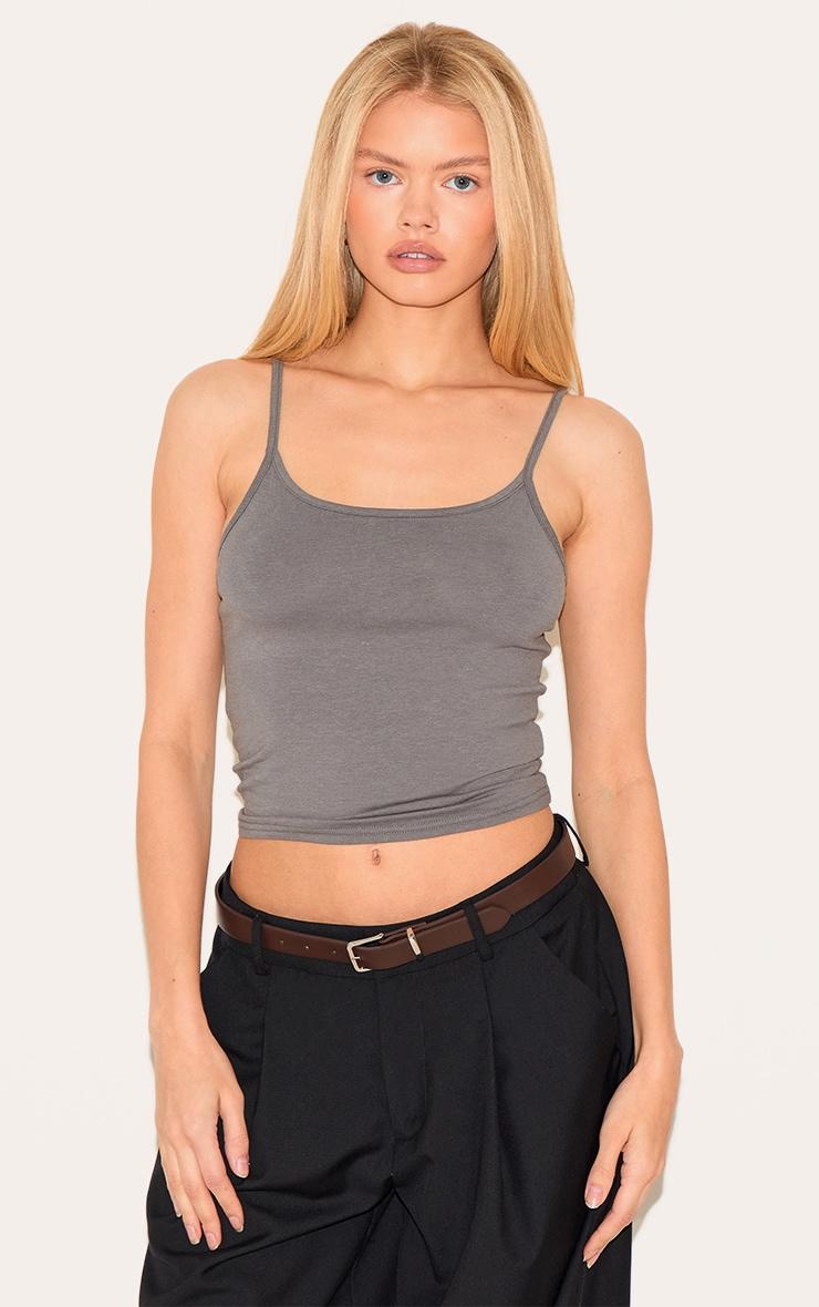 Charcoal Modal Cotton Longline Vest Top Product Image
