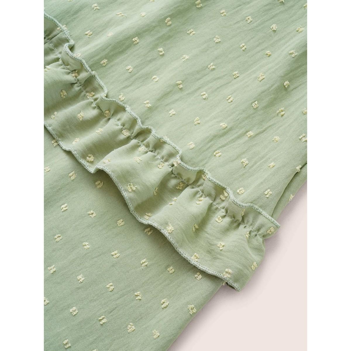 Polka Dot Shirred Plus Size Women Elegance Dress Plain Pocket Ruffle Sleeve Short Sleeve V Neck Pocket Dailywear Midi Dress BloomChic Product Image