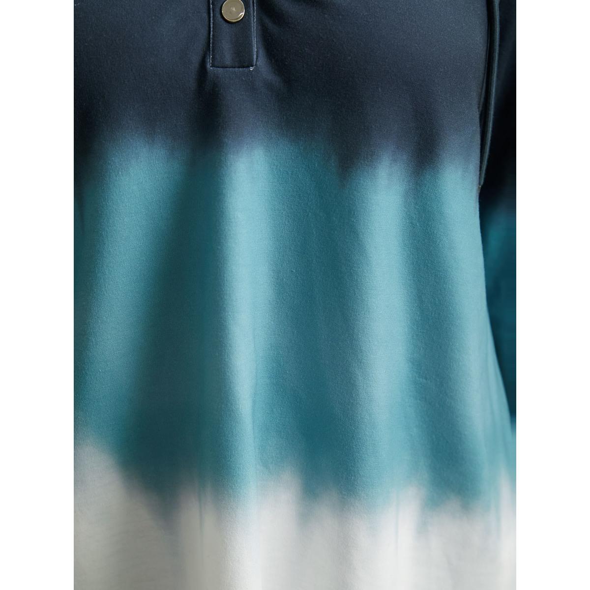 Plus Size Tie Dye Button Up Hooded Drawstring Sweatshirt Women Indigo Casual Button Hooded Everyday Sweatshirts BloomChic 18-20/2X Product Image