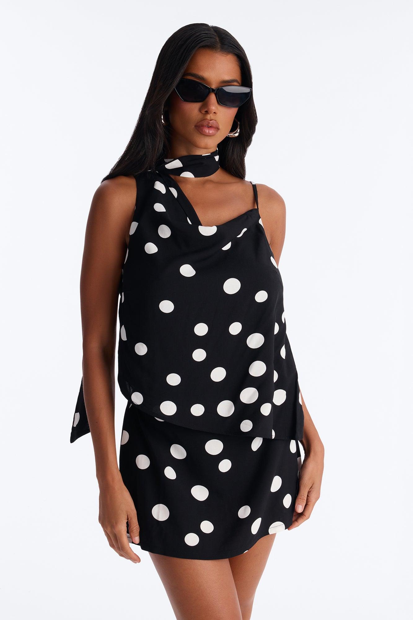 Sweet Spots Polka Dot Skirt Set - Black/White Female Product Image