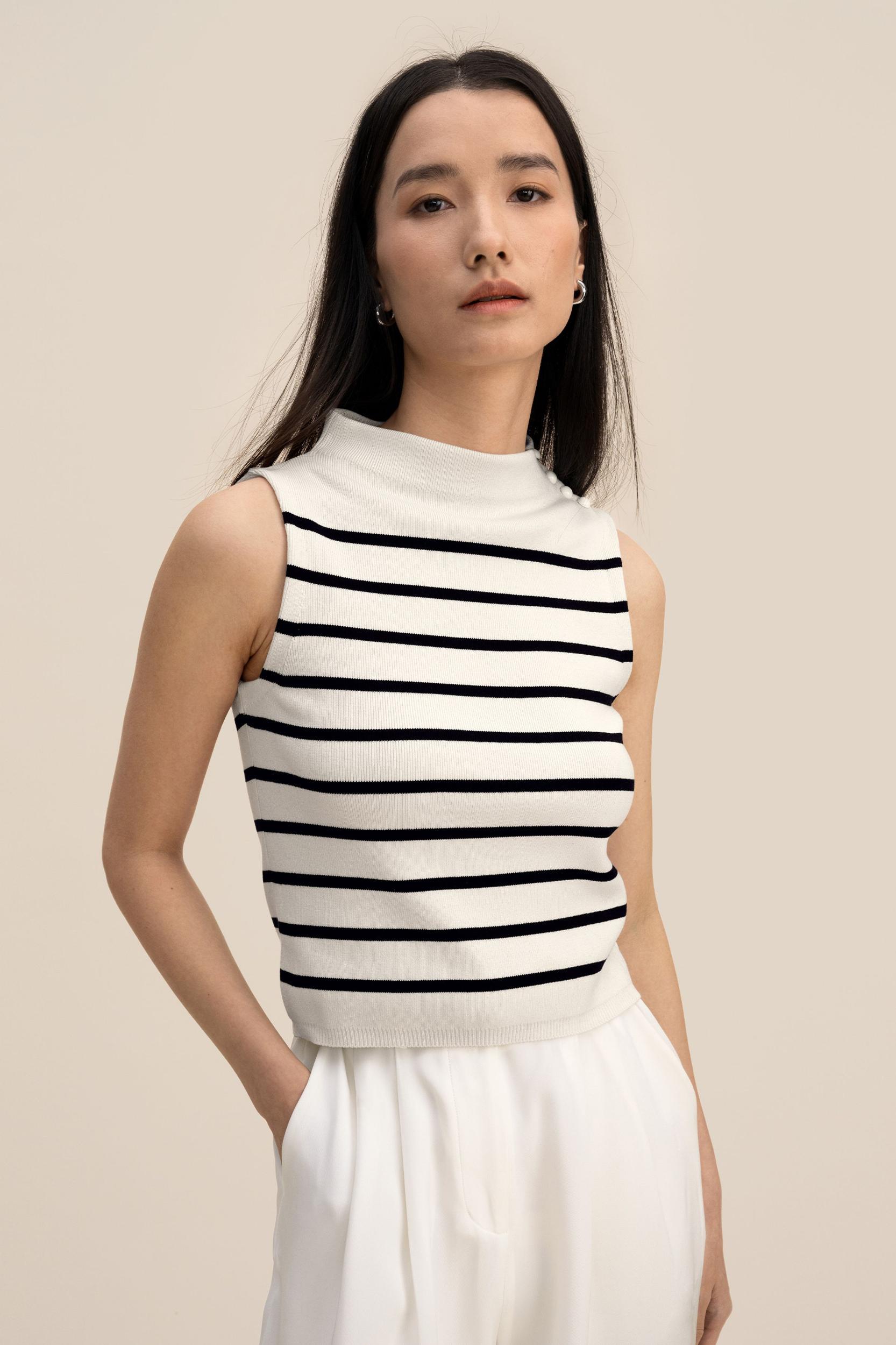 Cropped Spun Silk Strip Sweater Product Image