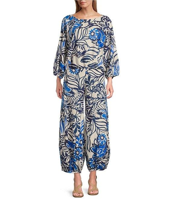 Bryn Walker Bell Isola Azzurra Print Flat Front Elastic Back Balloon Coordinating Pants Product Image
